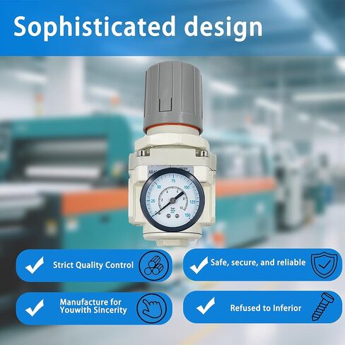 XingNEeng 1/2" NPT Air Compressor Pressure Regulator, for Compressed Air Drying System, 0-150 PSI Gauge, 5 Micron Brass Element, AR4000-04 with Thread Seal Tape in Kuwait