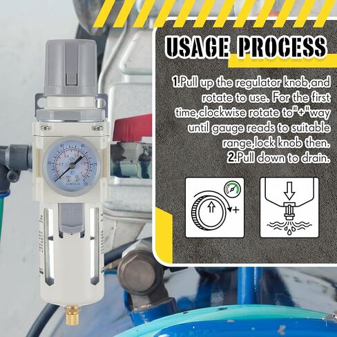 Tuanse 1/2" NPT Compressed Air Filter Regulator, Piggyback Combo, 5µm Brass Element, Poly Bowl, Manual Drain, Metal Bracket & Fittings, 0-150 Psi Gauge, for Industrial Use & Spray Painting in Saudi Arabia