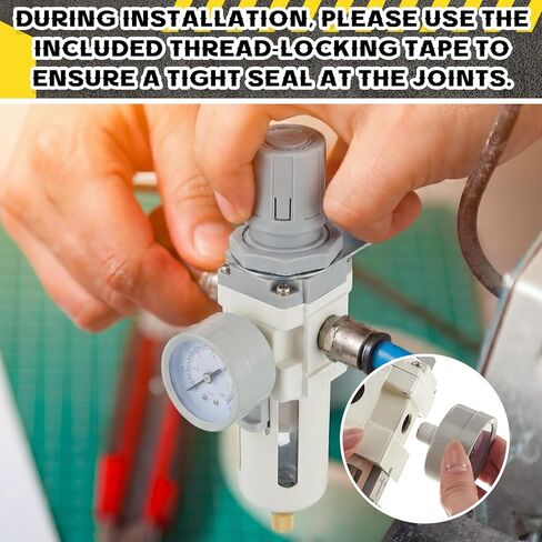Tuanse 1/2" NPT Compressed Air Filter Regulator, Piggyback Combo, 5µm Brass Element, Poly Bowl, Manual Drain, Metal Bracket & Fittings, 0-150 Psi Gauge, for Industrial Use & Spray Painting in Saudi Arabia