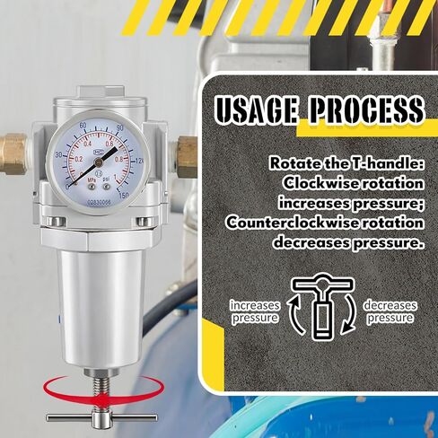 Tuanse 1/2 "NPT منظم الهواء المضغوط، منظم ضغط الهواء المضغوط، مقبض T، مقياس 0-150 رطل لكل بوصة مربعة ودعامة معدنية in Saudi Arabia