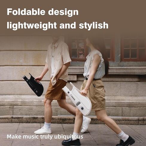 Stringless Smart Guitar, Portable and Foldable with App Control, Chord Generator, Electric Travel Guitar Built-in Drum Machine & Speakers, No Strings Attached for Beginners & Bands, White in Saudi Arabia