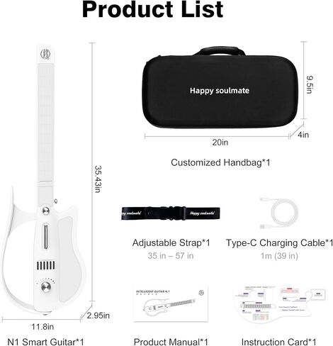 Stringless Smart Guitar, Portable and Foldable with App Control, Chord Generator, Electric Travel Guitar Built-in Drum Machine & Speakers, No Strings Attached for Beginners & Bands, White in Saudi Arabia