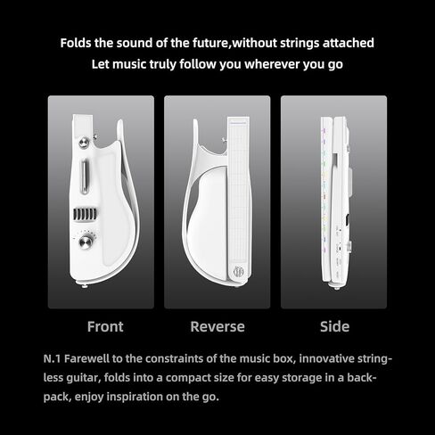 Stringless Smart Guitar, Portable and Foldable with App Control, Chord Generator, Electric Travel Guitar Built-in Drum Machine & Speakers, No Strings Attached for Beginners & Bands, White in Saudi Arabia