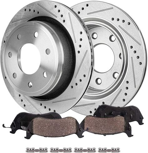 Detroit Axle - Front Brake Kit for Chevy GMC Silverado Sierra Suburban Express Savana 1500 Tahoe Yukon XL Escalade ESV EXT XTS Drilled & Slotted Brake Rotors Ceramic Brakes Pads : 12.99'' inch Rotor in Saudi Arabia