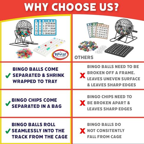 Popular Playthings Classic Bingo Game Kit, Metal Cage with Reusable Cards and Marker Chips, Board Game Set for Adults and Kids - 18 Cards & 150 Chips in Saudi Arabia