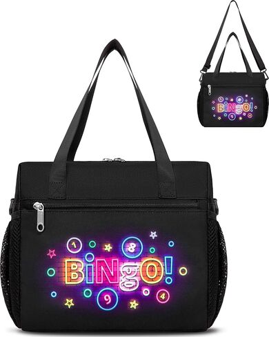Bingo Bag for Daubers Dabbers Dobbers Dotters Water Resistant Bingo Accessories Bag with Pockets for Adults Seniors (Black) in Saudi Arabia