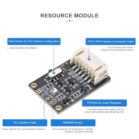 BME688 Environmental Sensor, AI-Enhanced, Monitors Temperature, Humidity, Pressure & Gas, I2C/SPI, 3.3V/5V Compatible for Raspberry Pi, Arduino, ESP32 with AI Function in Kuwait