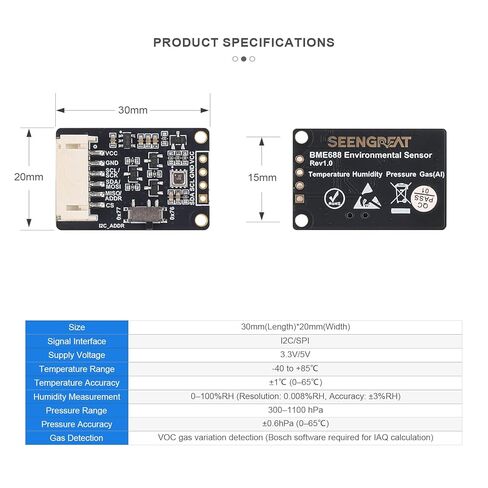 BME688 Environmental Sensor, AI-Enhanced, Monitors Temperature, Humidity, Pressure & Gas, I2C/SPI, 3.3V/5V Compatible for Raspberry Pi, Arduino, ESP32 with AI Function in Kuwait