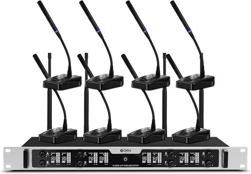 نظام ميكروفون لاسلكي Debra Pro DU8008 UHF 8 * 16 قناة قابلة للتعديل ميكروفون لاسلكي محمول باليد، مثالي لحفلات خطاب الكنيسة (4 أجهزة محمولة 4 Bodypack) in Kuwait