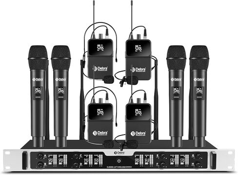 نظام ميكروفون لاسلكي Debra Pro DU8008 UHF 8 * 16 قناة قابلة للتعديل ميكروفون لاسلكي محمول باليد، مثالي لحفلات خطاب الكنيسة (4 أجهزة محمولة 4 Bodypack) in Kuwait