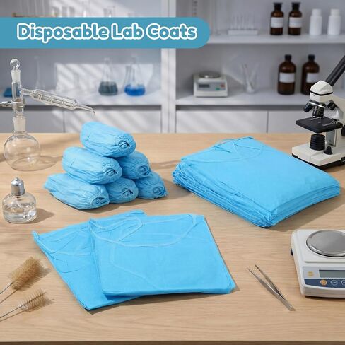 Xuhal 36 Set Blue Disposable Isolation PPE Gowns and Shoe Covers Bulk Fully Closed Double Tie Back Elastic Cuffs for Home Isolation Labs Beauty Agencies Food Service Tattoo Practices Unisex Adult in Saudi Arabia