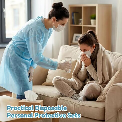 Xuhal 36 Set Blue Disposable Isolation PPE Gowns and Shoe Covers Bulk Fully Closed Double Tie Back Elastic Cuffs for Home Isolation Labs Beauty Agencies Food Service Tattoo Practices Unisex Adult in Saudi Arabia