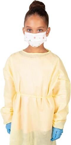Tronex SMS100Y - Pediatric Isolation Gown with Neck Ties, Fluid Resistant, Elastic Cuffs, Yellow (100, Small) in Kuwait
