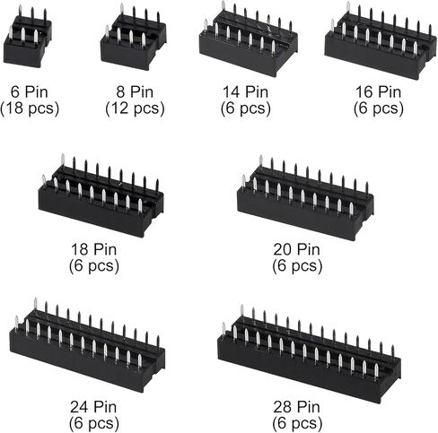 66PCS DIP IC Sockets Adaptor Solder Type Socket Kit 6 8 14 16 18 20 24 28 Pin DIP6 DIP8 DIP14 IC Connector 2.54mm Pitch in Saudi Arabia