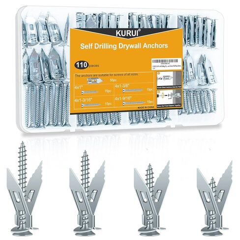 180 قطعة من مرساة الحوائط الجافة ذاتية الحفر من KURUI، طقم مرساة ومسامير معدنية شديدة التحمل للحوائط الجافة، مرساة فضية صديقة للمستأجر للصفائح الصخرية، جدار مجوف، أرفف معلقة، مرايا، ديكور حائط، صور in Kuwait