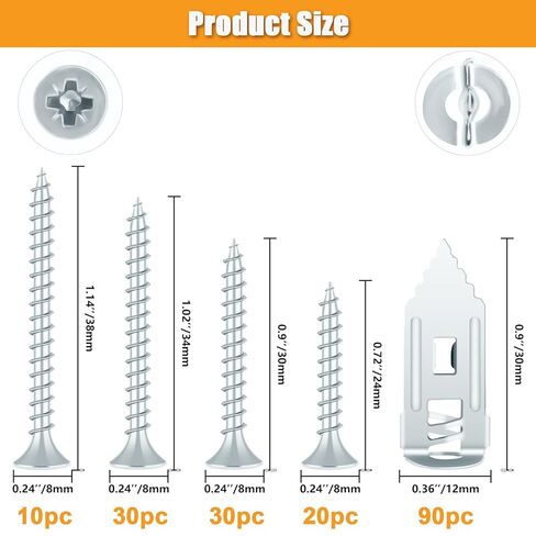 KURUI 180Pcs Self Drilling Drywall Anchors, Metal Heavy Duty Dry Wall Anchors and Screws Kit, Silver Renter Friendly Anchor for Sheetrock,Hollow Wall, Hanging Shelves,Mirrors,Wall Decor,Pictures in Saudi Arabia
