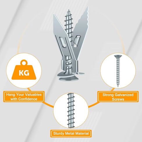 KURUI 180Pcs Self Drilling Drywall Anchors, Metal Heavy Duty Dry Wall Anchors and Screws Kit, Silver Renter Friendly Anchor for Sheetrock,Hollow Wall, Hanging Shelves,Mirrors,Wall Decor,Pictures in Saudi Arabia