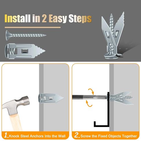 KURUI 180Pcs Self Drilling Drywall Anchors, Metal Heavy Duty Dry Wall Anchors and Screws Kit, Silver Renter Friendly Anchor for Sheetrock,Hollow Wall, Hanging Shelves,Mirrors,Wall Decor,Pictures in Saudi Arabia