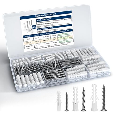 Drywall Anchors and Screws Kit – 264PCS Screws and Anchors for Wall, Drywall, Picture Hanging – Heavy Duty Plastic Wall Anchors and Screws Set for Drywall, Anchors for Screws, Wall Anchors for Drywall in Saudi Arabia