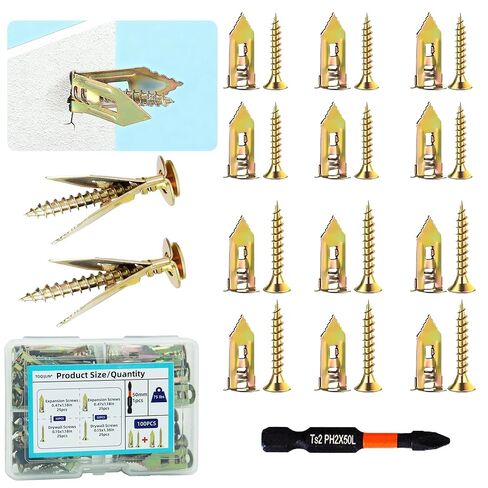 430 PCS Self Drilling Drywall Anchors with Screws Kit,2 Sizes Sheetrock Anchors & 4 Sizes Zinc Expansion Screws with 2 Drill Bits - Zinc-Plated Steel Material - No Drill Required Holds Up to 75LB in Saudi Arabia