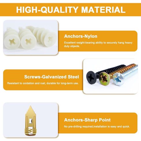 KURUI مجموعة متنوعة من مرساة الحوائط الجافة ذات الحفر الذاتي 140 قطعة، 30 مجموعة من مرساة توسيع بلاستيكية شديدة التحمل و40 مجموعة من مرساة ومسامير قبضة الحوائط الجافة، لتعليق ديكور الحائط، وإطارات الصور، والأرفف in Kuwait