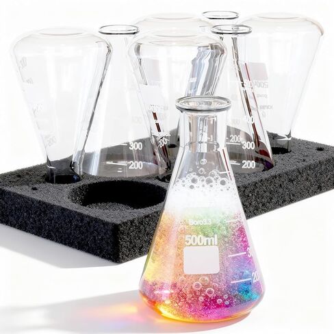 8 عبوات من قوارير Erlenmeyer سعة 500 مل - كوب مخروطي مصنوع من زجاج البورسليكات بدرجة مختبر 3.3، قارورة كيمياء مختبرية ضيقة الفم للعلوم والتخمير والمدرسة وبادئ الخميرة - حزمة إسفنجية EPE in Saudi Arabia