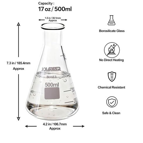 8 عبوات من قوارير Erlenmeyer سعة 500 مل - كوب مخروطي مصنوع من زجاج البورسليكات بدرجة مختبر 3.3، قارورة كيمياء مختبرية ضيقة الفم للعلوم والتخمير والمدرسة وبادئ الخميرة - حزمة إسفنجية EPE in Saudi Arabia