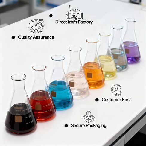 8 عبوات من قوارير Erlenmeyer سعة 500 مل - كوب مخروطي مصنوع من زجاج البورسليكات بدرجة مختبر 3.3، قارورة كيمياء مختبرية ضيقة الفم للعلوم والتخمير والمدرسة وبادئ الخميرة - حزمة إسفنجية EPE in Saudi Arabia