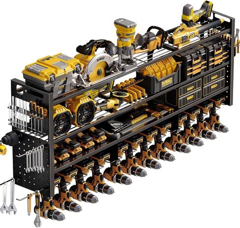 Large 49''W Power Tool Organizer Wall Mount | 620lbs Garage Storage Rack with 12 Cordless Drill Holder | 4-Tier Heavy Duty Utility Shelf for Battery Workshop Organization in Saudi Arabia