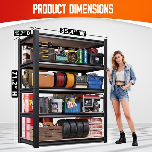 71"H Garage Shelving-2050LBS 5 Tier Storage Shelves,Adjustable Heavy Duty Metal Shelving Unit and Storage Large Rack,Utility Steel Shelf For Shop Warehouse Industrial Pantry Basement 71"x35.4"x16" in Saudi Arabia
