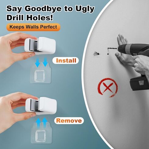 6 قطع من حامل الممسحة والمكنسة على الحائط، لا حاجة إلى ثقب ذاتي اللصق، مقابض ممسحة غير قابلة للانزلاق لجدران البلاط - المطبخ، الحمام، المرآب (أبيض) in Kuwait