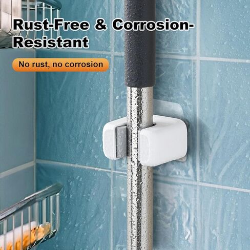 6 قطع من حامل الممسحة والمكنسة على الحائط، لا حاجة إلى ثقب ذاتي اللصق، مقابض ممسحة غير قابلة للانزلاق لجدران البلاط - المطبخ، الحمام، المرآب (أبيض) in Kuwait