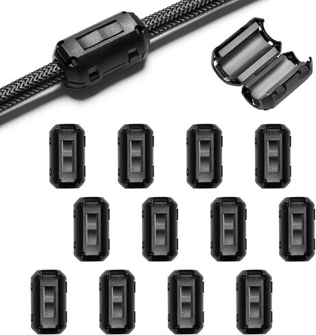 EMI RFI Noise Filter Cable Ring, Roctee 12 Pcs Ferrite Choke Snap On Noise Suppressor Cable Clip Electronic Ferrites Core for 3.5MM Diameter Wire (Black) in Kuwait