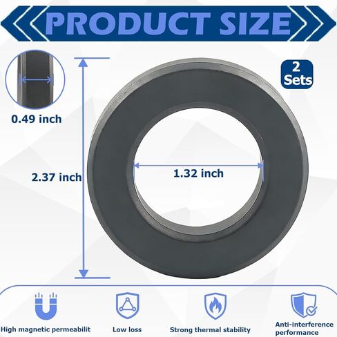 2-Pack Toroid Ferrite Core Fit for FT240-43 Ferrite Toroidal Cores, 2.37"– Reduces RFI/EMI/RF/HF Noise and Signal Loss in Power Transformers, for Industrial or Scientific Use in Saudi Arabia
