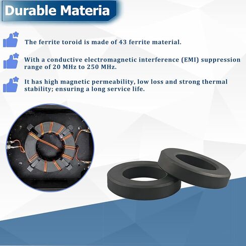 2-Pack Toroid Ferrite Core Fit for FT240-43 Ferrite Toroidal Cores, 2.37"– Reduces RFI/EMI/RF/HF Noise and Signal Loss in Power Transformers, for Industrial or Scientific Use in Saudi Arabia