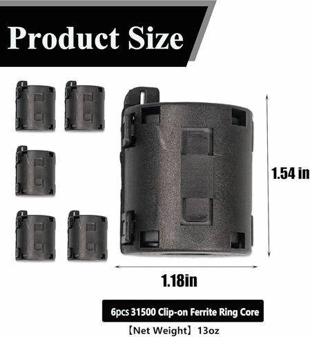 31500 Clip-on Ferrite Ring Core (6-piece Set), Suitable for Suppressing Radio Frequency and Electromagnetic Interference Noise in Power Cables, Data Cables, and Other Types of Cables. in Saudi Arabia