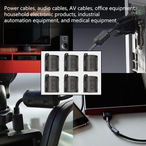 31500 Clip-on Ferrite Ring Core (6-piece Set), Suitable for Suppressing Radio Frequency and Electromagnetic Interference Noise in Power Cables, Data Cables, and Other Types of Cables. in Saudi Arabia