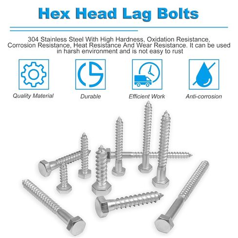 Yinpecly 30 Pcs 1/4" x 1" Hex Head Lag Screws, 304 Stainless Steel Lag Bolts Hexagon Head Wood Screws Heavy Duty Large Screws for TV Mounts, Deck, Boat Repair in Saudi Arabia