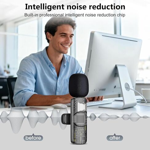 wireless lavalier microphone, suitable for iPhone/Android phones/cameras/computers/four in one lavalier microphone, suitable for video and audio recording, TikTok, etc., with microphone Bags, black in Saudi Arabia