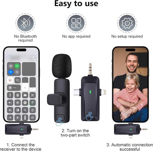 wireless lavalier microphone, suitable for iPhone/Android phones/cameras/computers/four in one lavalier microphone, suitable for video and audio recording, TikTok, etc., with microphone Bags, black in Saudi Arabia