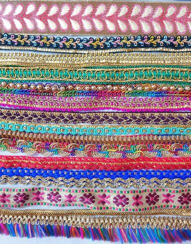 العتيقة ساري القطع الدانتيل الكثير للاشتراك الهدايا أقواس الشريط 25 pcs 25 ياردة (1 ياردة لكل) Zari Art Craft Scrapbook Borders DS356 in Kuwait