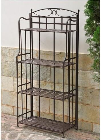 رف خباز حديد خارجي من بيمبرلي رو، 58 ارتفاعًا × 28 عرضًا × 13.5 عمقًا، لمسة نهائية برونزية داكنة، مقاوم للطقس مطلي بمسحوق، تصميم قابل للطي، رف تخزين لهجة الفناء أو غرفة الشمس in Saudi Arabia