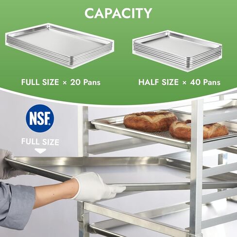 رف مخبوزات CURTA ذو 20 طبقة للخدمة الشاقة بعجلات 5 بوصات، معتمد من NSF، عالي التحمل، 26 بوصة عمق × 20 بوصة عرض × 69 بوصة ارتفاع، تخزين للصفائح النصف والكاملة in Kuwait
