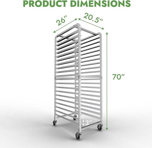 رف مخبوزات CURTA ذو 20 طبقة للخدمة الشاقة بعجلات 5 بوصات، معتمد من NSF، عالي التحمل، 26 بوصة عمق × 20 بوصة عرض × 69 بوصة ارتفاع، تخزين للصفائح النصف والكاملة in Kuwait
