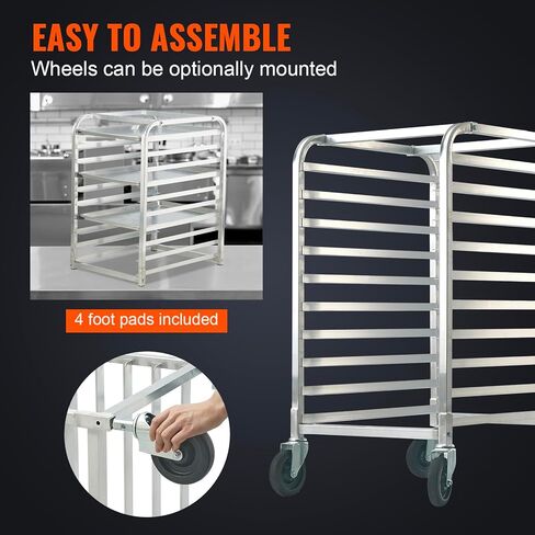 Happybuy 10-Tier Bun Pan Rack, 26" L x 20.3" W x 39" H, Aluminum Bakery Storage Trolley with Brake Wheels, Commercial Speed Rack for Home & Kitchen, Bread Baking Equipment in Saudi Arabia