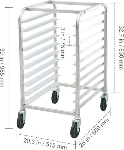 Happybuy 10-Tier Bun Pan Rack, 26" L x 20.3" W x 39" H, Aluminum Bakery Storage Trolley with Brake Wheels, Commercial Speed Rack for Home & Kitchen, Bread Baking Equipment in Saudi Arabia