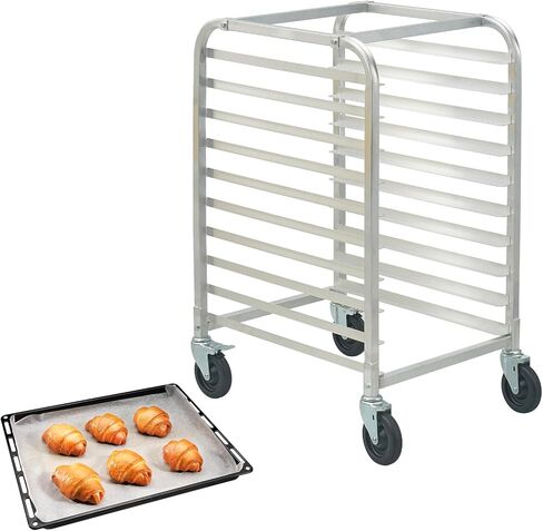 Happybuy 10-Tier Bun Pan Rack, 26" L x 20.3" W x 39" H, Aluminum Bakery Storage Trolley with Brake Wheels, Commercial Speed Rack for Home & Kitchen, Bread Baking Equipment in Saudi Arabia