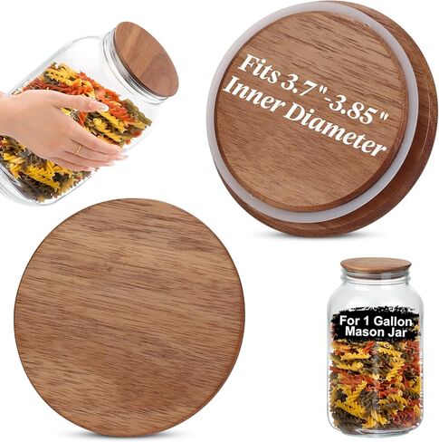 2 PCS 1 Gallon Mason Jar Lids Wooden Fits 3.7 Inch Inner Dia Replacement Mason Jar Lids Ball Glass Jar Lids Wooden Lid with Silicone Seal Canning Jars Lids Only for 1 Gallon Jars (2, Natural Acacia) in Saudi Arabia