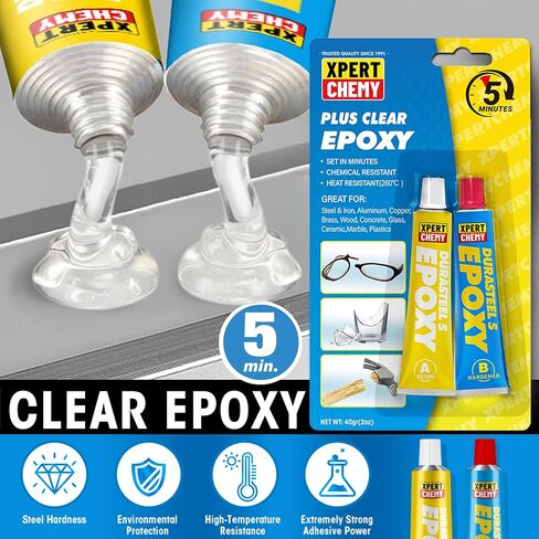 صمغ إيبوكسي مكون من جزأين، لاصق إيبوكسي لمدة 5 دقائق، علاج سريع للجولف، الخشب والبلاستيك والمعادن وما إلى ذلك، مقاوم للماء وقوة إضافية، مقاوم لدرجات الحرارة العالية، 2 × 20 جرام، شفاف in Kuwait