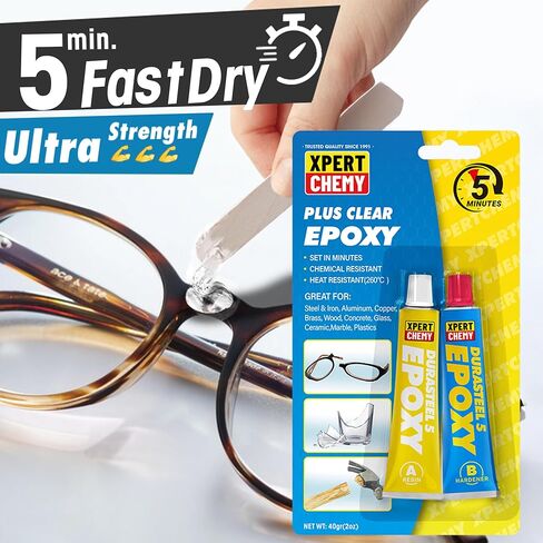 صمغ إيبوكسي مكون من جزأين، لاصق إيبوكسي لمدة 5 دقائق، علاج سريع للجولف، الخشب والبلاستيك والمعادن وما إلى ذلك، مقاوم للماء وقوة إضافية، مقاوم لدرجات الحرارة العالية، 2 × 20 جرام، شفاف in Kuwait